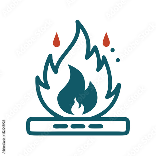Controlled gas flame icon on burner with heat drops