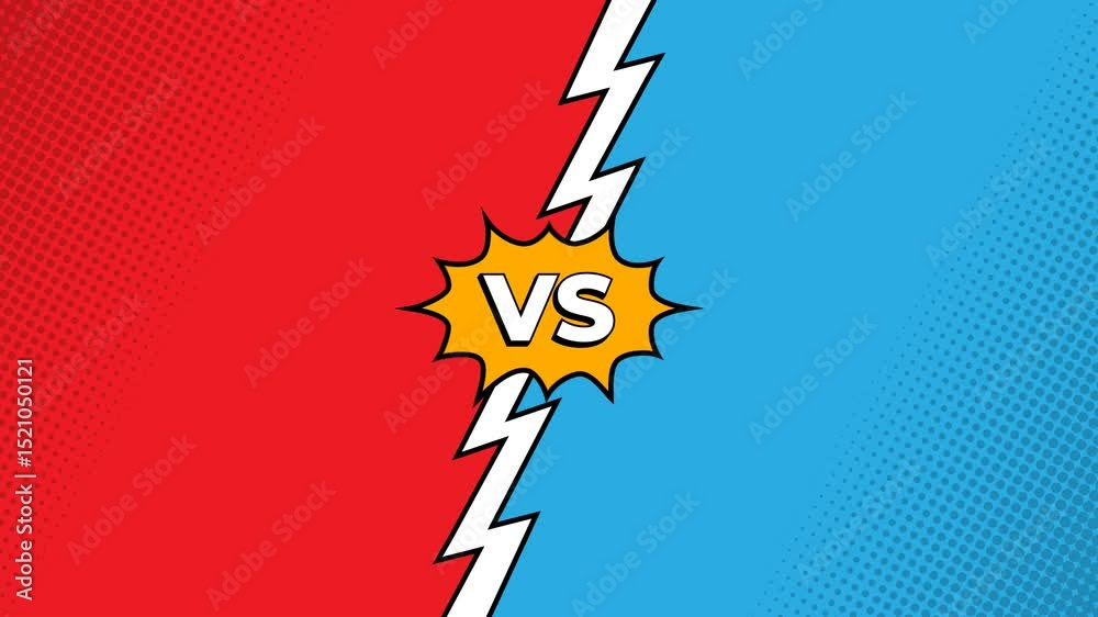 Versus comic style animation, 2D flat simple motion