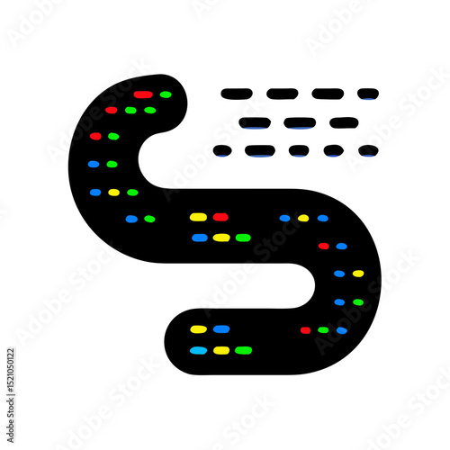 S-shaped snake with colored and dashed pattern