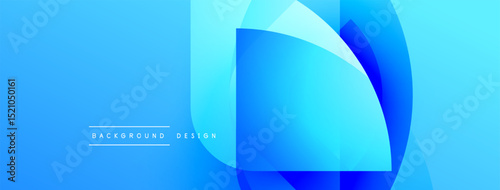 Abstract blue design features layered shapes, gradients. Modern background with text indicating design purpose. Smooth transitions create visual depth.