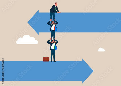 Business people employee holding each other on their shoulders. Decision to change to better opportunity. Change business approach. Flat vector illustration