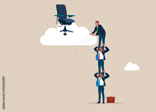 Management office chair on cloud for talent. Business people employee holding each other on their shoulders. Career success. Ladder of success. Modern vector illustration in flat style