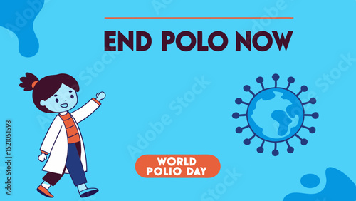 World Polio Day Awareness Poster With Doctor Character And Global Virus Symbol On Blue Background