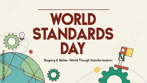 World Standards Day Poster With Global Icons Gears And Industry Symbols On Modern Abstract Background