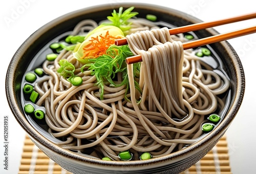箸で持ち上げた日本蕎麦