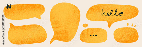 Set of collage yellow text box. Crumpled grunge gritty texture dialogue sticker. Vector irregular speech bubble collection.