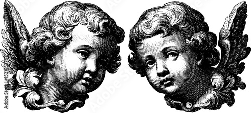 Vintage engraved cherubs collection for classic design and decor