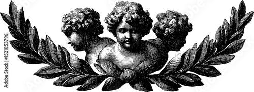 Engraved sculpture design featuring cherubs for art and decor