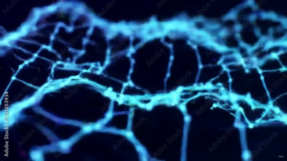 Hypnotic neural network waves with violet, cyan, and blue colors, subtle glitches, and smooth looping motion