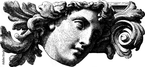 Engraved sculpture of classical female figurine with ornate details