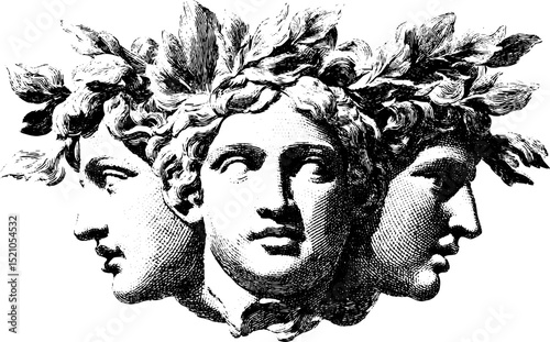 Engraved illustration of sculpted female figures in classical style