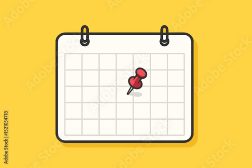 Minimalist calendar schedule with red pushpin for important events, appointments, planning, deadlines, and organizing time management. Reminder, date, productivity, and project concept.