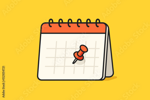 Calendar with Thumbtack Icon for Scheduling Appointments and Events. Organized Daily Planner, Important Date Reminder, Deadline Management, and Task Organization.