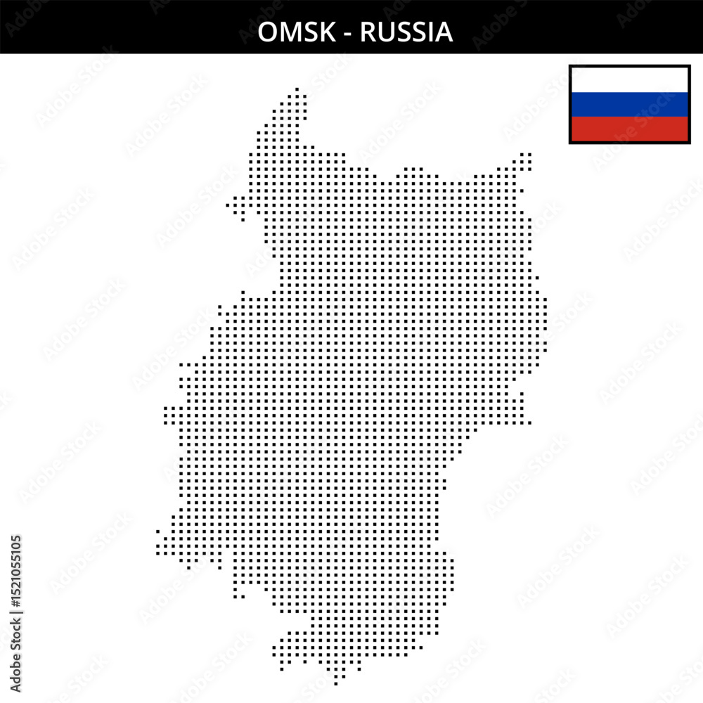 Obraz premium Small square dotted map of Omsk in Russia