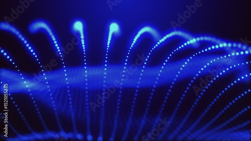 Dynamic and mesmerizing blue wave patterns of light, energy and artistic expression, evoking a sense of energy and innovation. Wide format vector illustration.
