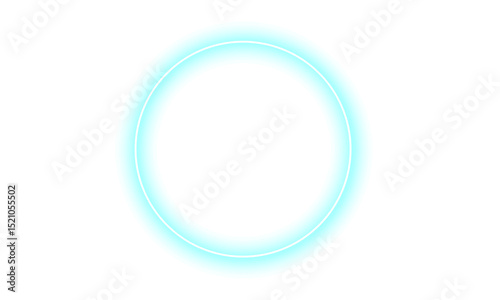 Neon glowing blue circle frame isolated on transparent background. Bright round border with electric light sparkle effect. Frame PNG element
