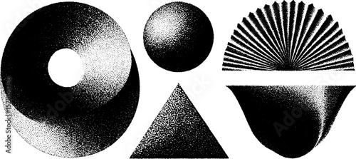 Abstract geometric shapes with smooth curves and engraved patterns for artistic design