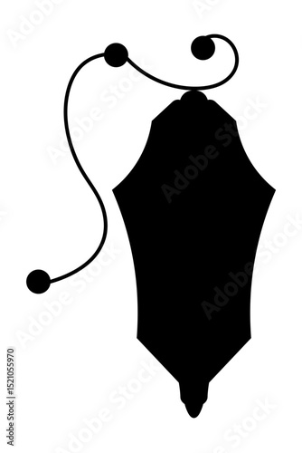 Garden lantern. Silhouette. Street lamp hanging on curved figured mount. Vector illustration. Isolated white background. Idea for web design