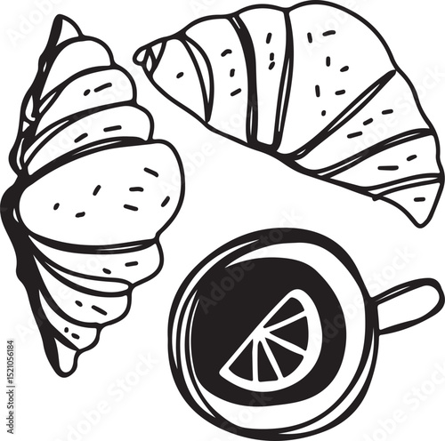 Croissant Food Sweet Linear Drawing Ink