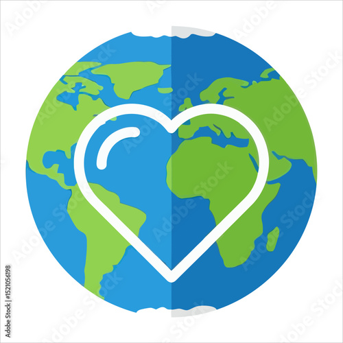 Earth with Heart Shape Vector Illustration Icon Design Modern Global Love