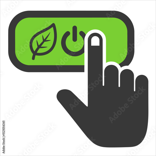 Green Power Button Being Pressed Vector Art Icon for Activation