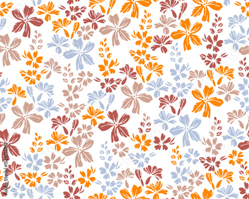 Little meadow forget-me-not flowers endless ornament vector illustration. Millefleurs rustic motif. Floral fabric print with flower inflorescences. Forget-me-nots bloom summer print.