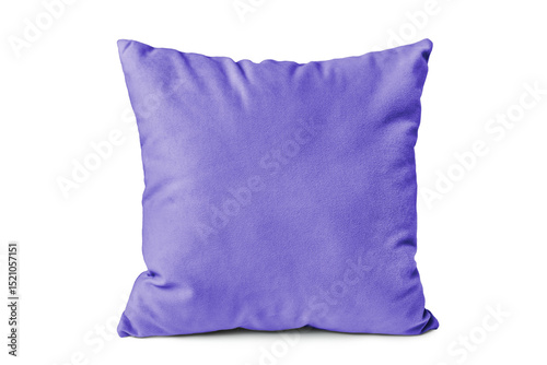 Decorative purple velvet rectangular pillow for sleeping and resting isolated on white, transparent background. Cushion for home interior decor, pillowcase mockup, template for design.