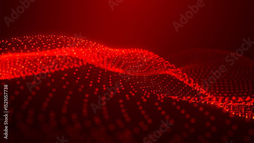 Dynamic and mesmerizing red wave patterns of light, energy and artistic expression, evoking a sense of energy and innovation. Wide format vector illustration.