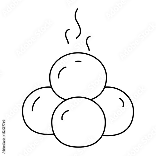 Japanese Dango Icon – Steamed Rice Dumplings Line Art Illustration