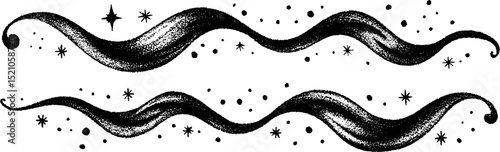Engraved illustration set of twisting vines and stars for decorative design