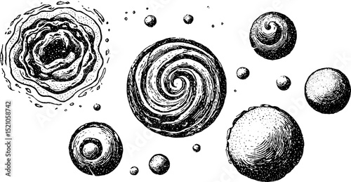 Intricate engraved twisting waves and circular designs for artistic projects