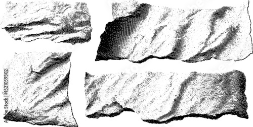 Engraved illustration set of wrinkled paper folds for vintage design projects