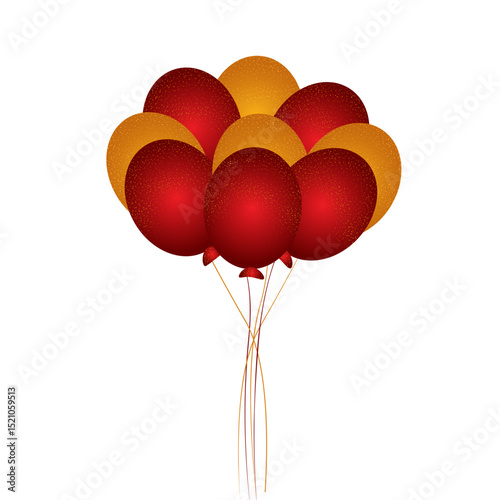 Red and Golden Glitter Balloon Cluster Vector