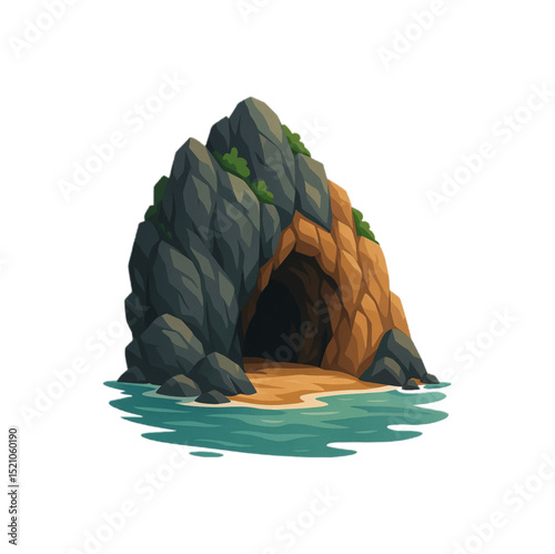 Sea Cave on Rocky Cliff vector illustration