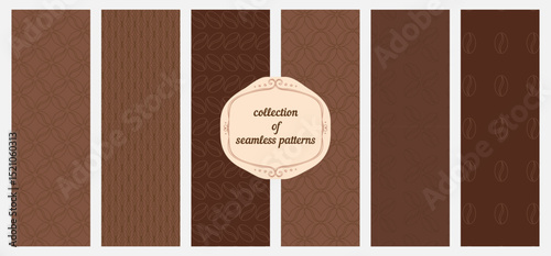 Big vector collection of stylish seamless pattern for coffee packaging templates in trendy linear style. Can be used for label, banner, poster, identity, branding.