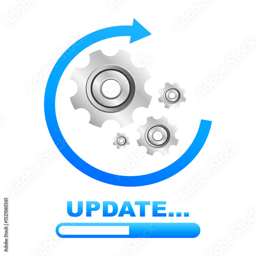 System update icon with gears and progress bar in flat style. Vector illustration