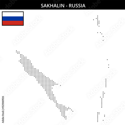 Small square dotted map of Sakhalin in Russia