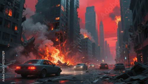 A city with buildings and cars
