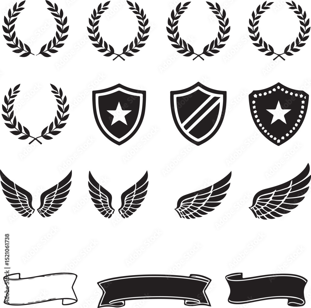 Black vector wing symbols and decorative elements in a bird and angel style design Black vector wing symbols and decorative elements in a bird and angel style design