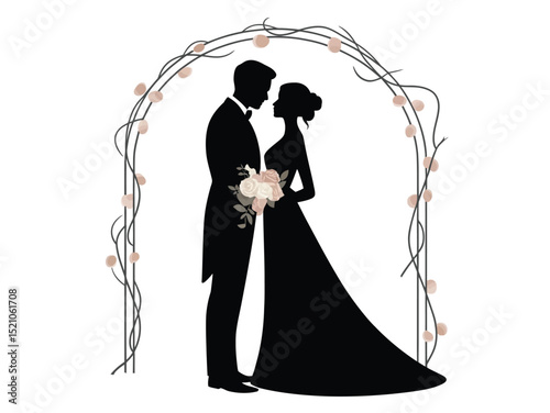 vector silhouette of a couple getting married at the altar and looking very beautiful, silhouette of bride and groom