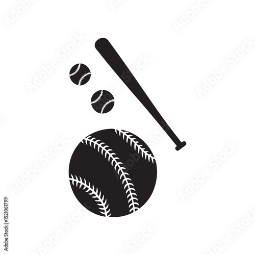 Baseball icon set in black and sporty vector collection