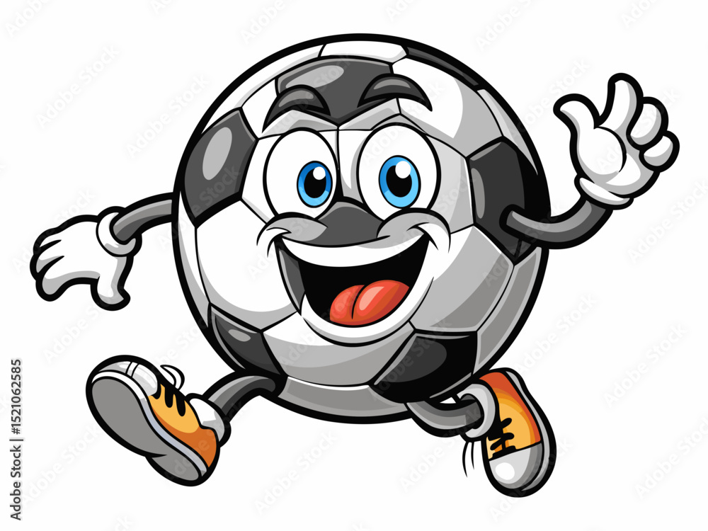 Obraz premium Vector of Cartoon retro groovy soccer ball character playing football on white isolated background