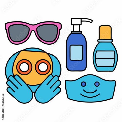 Medical mask line icon set vector illustration