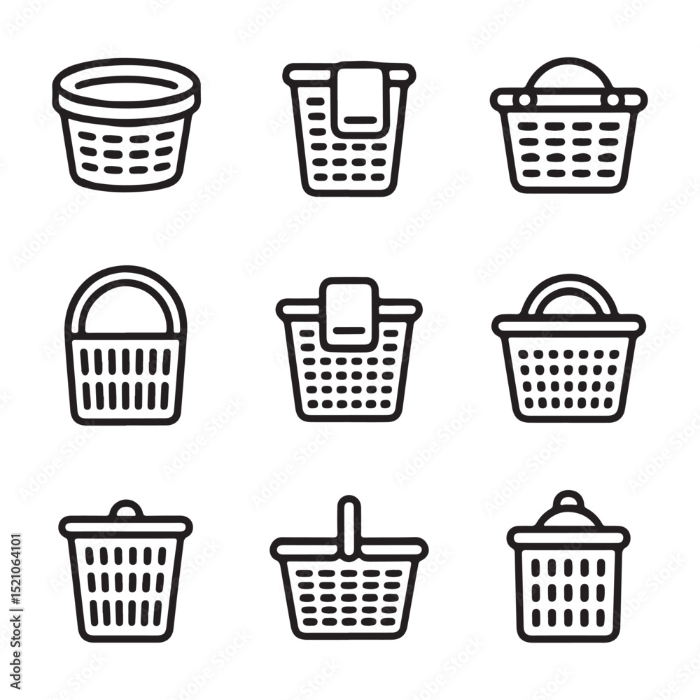 Laundry Basket Icon Set Collection. Collection of Outline Plastic Shopping Baskets
Laundry Basket Icon Set Collection. Collection of Outline Plastic Shopping Baskets