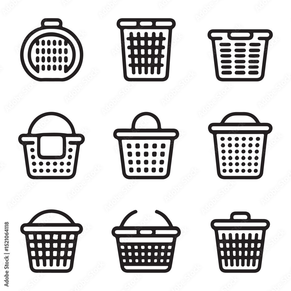 Laundry Basket Icon Set Collection. Collection of Outline Plastic Shopping Baskets
Laundry Basket Icon Set Collection. Collection of Outline Plastic Shopping Baskets