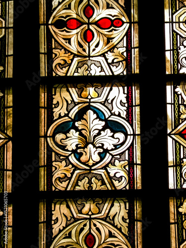 Stained glass as architecture background. Arch-see in Frombork.