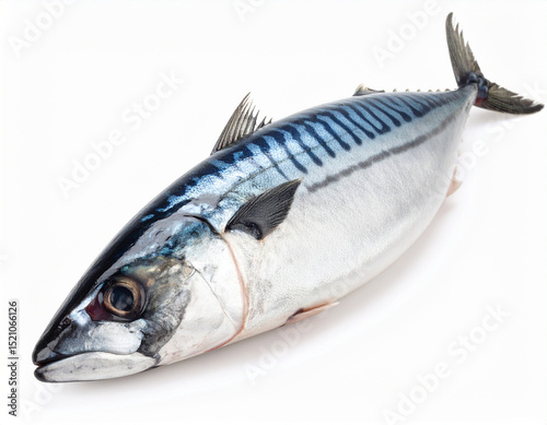 Fresh Mackerel Fish Isolated on White Background – High Quality Seafood Close Up Image