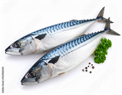 Fresh Mackerel Fish Isolated on White Background – High Quality Seafood Close Up Image