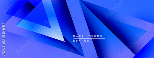 Abstract blue geometric shapes overlap, creating dynamic background. Gradient shades enhance visual depth, modern design aesthetic.