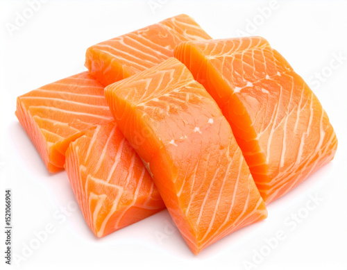 Fresh Salmon Fillet Isolated on White Background, High Quality Close Up Seafood for Culinary Use
